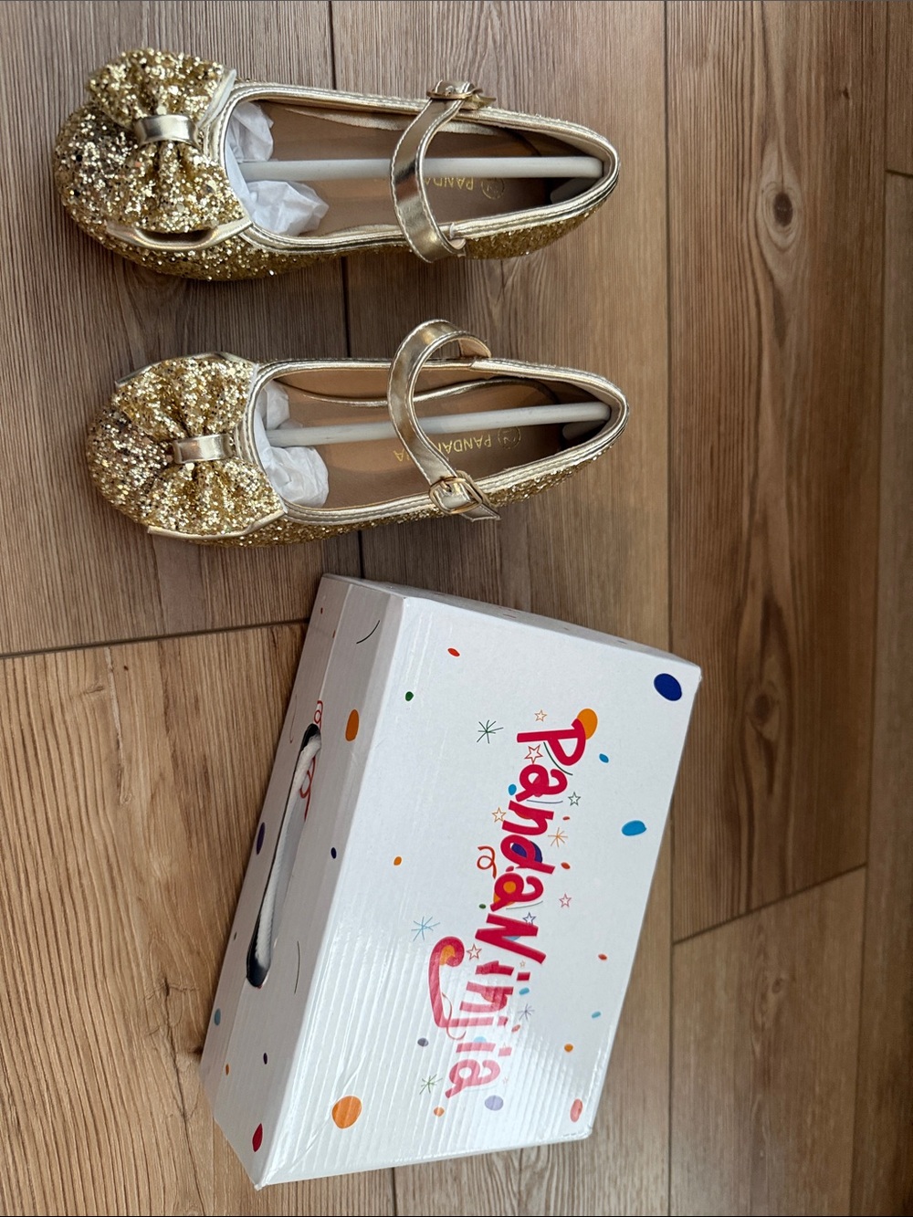 Cat & Jack Gold Glitter Mary Jane Flats with Bow Strap